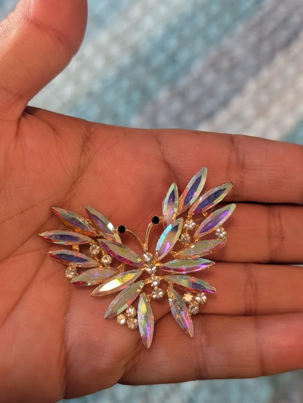 Iridescent‎ Crystal Butterfly  Earrings - Pink Gold Accent